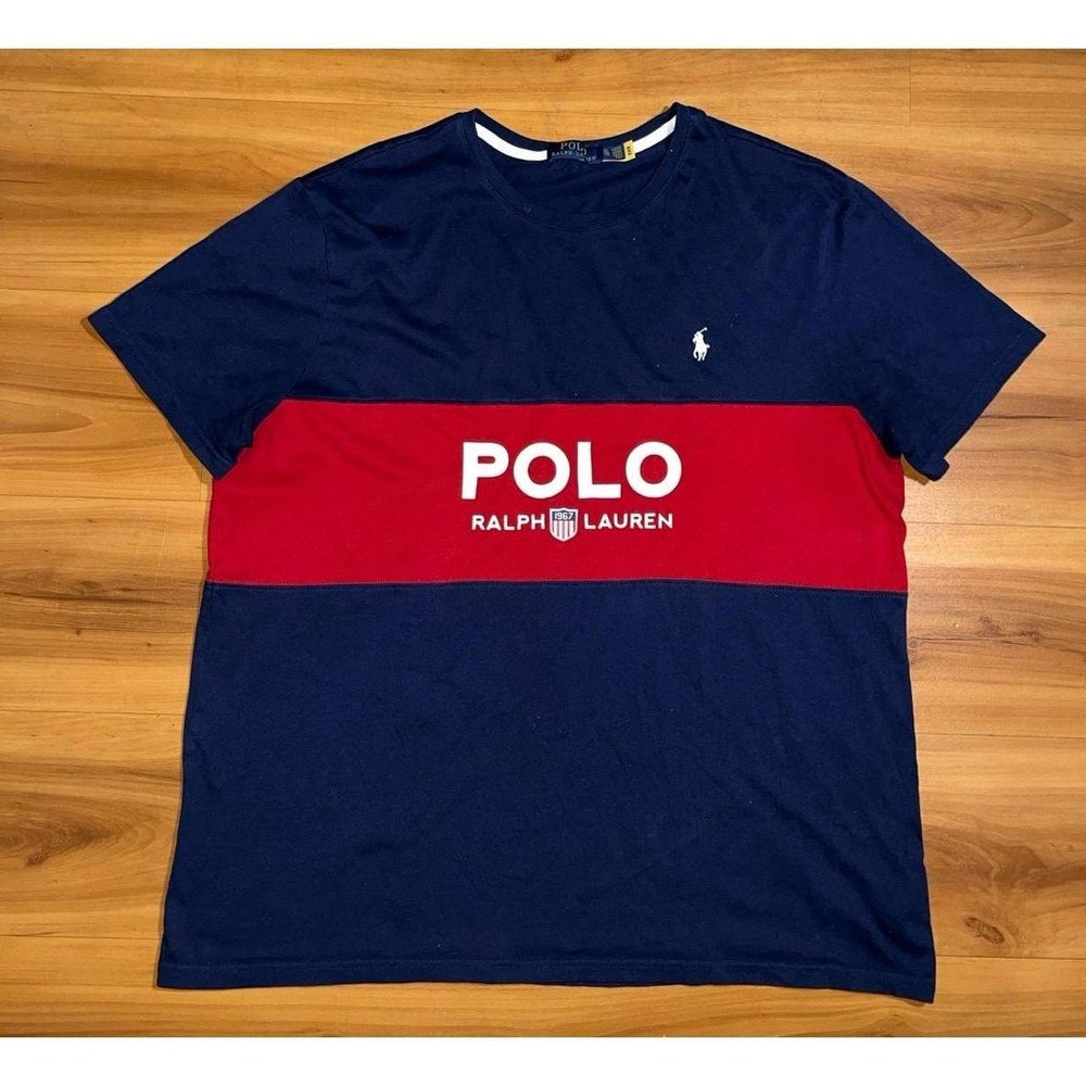 Polo Ralph Lauren Crewneck Color Block Short Sleeve Small Pony Graphic T-Shirt